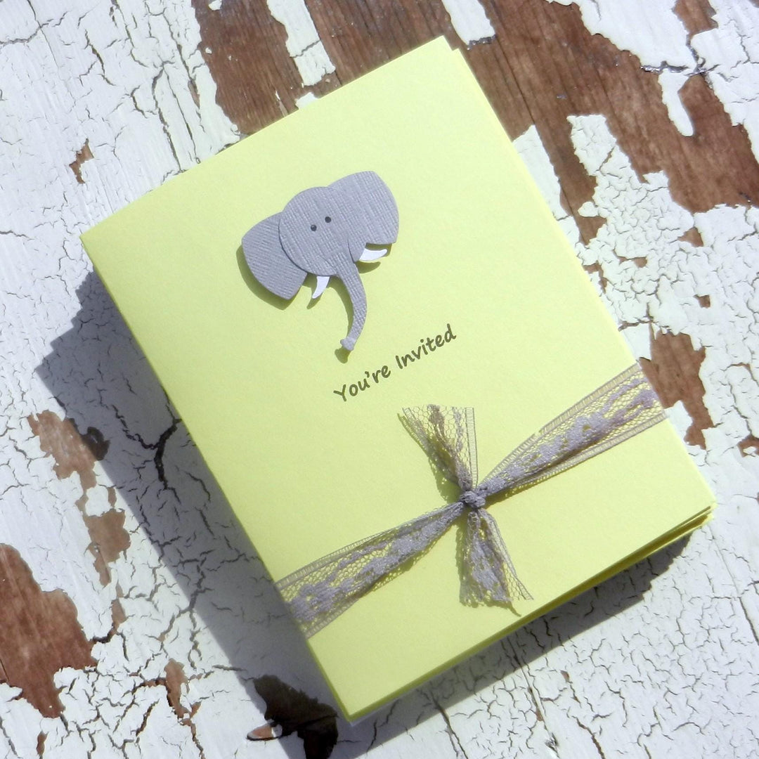 Baby Shower Invitations - Gray Elephant - Handmade - 10 Pack