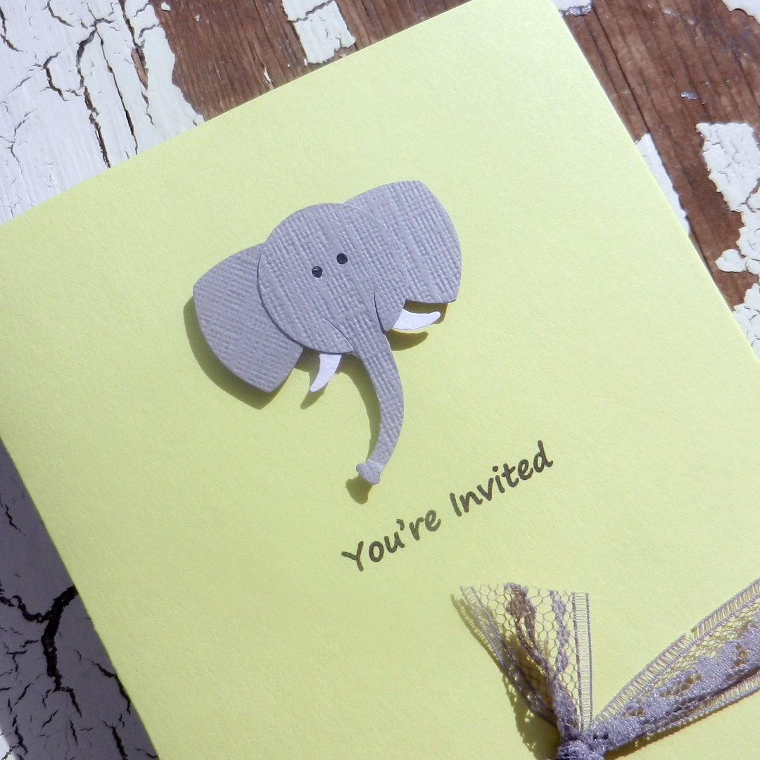 Baby Shower Invitations - Gray Elephant - Handmade - 10 Pack