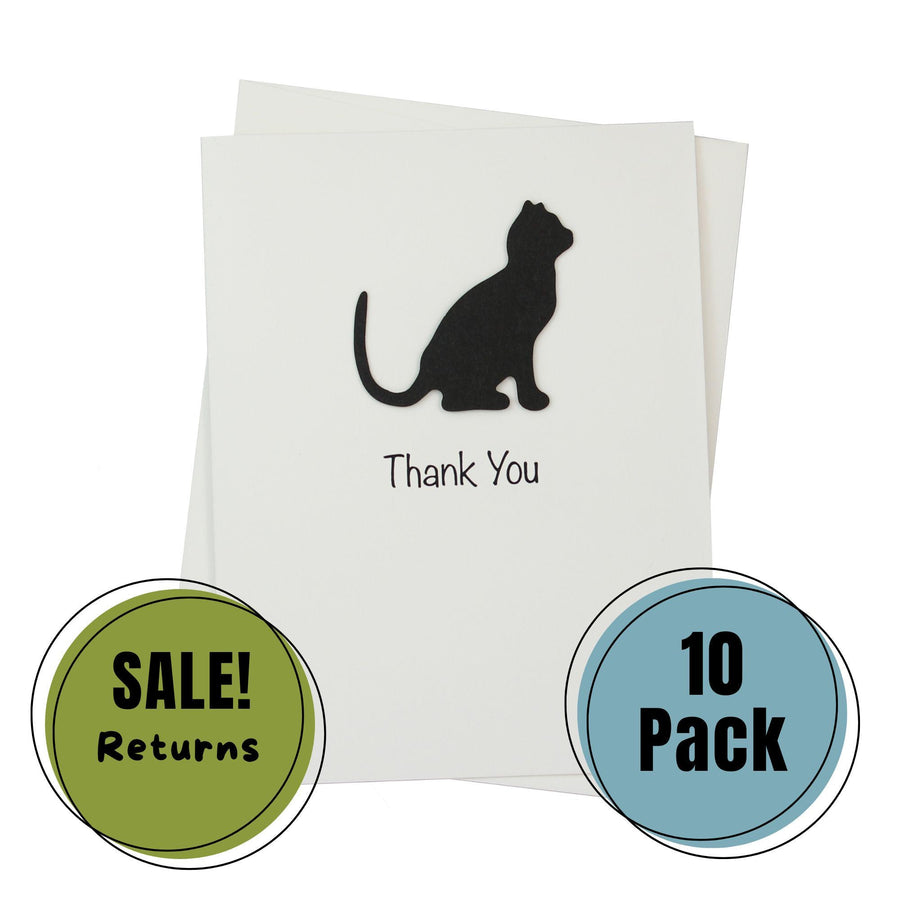 Handmade Black Cat Thank You Cards - Laser Cut Silhouette, White (10 Pack)