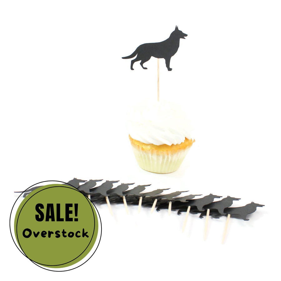 German Shepherd Dog Cupcake Toppers: Black Dog Birthday Party Decor (Set of 12)