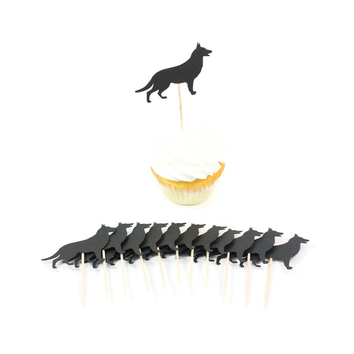 German Shepherd Dog Cupcake Toppers: Black Dog Birthday Party Decor (Set of 12)