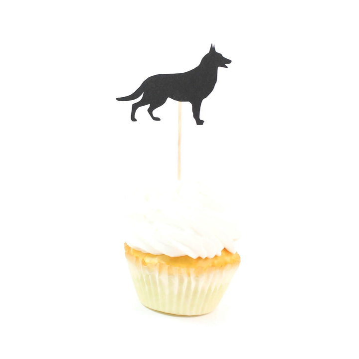 German Shepherd Dog Cupcake Toppers: Black Dog Birthday Party Decor (Set of 12)