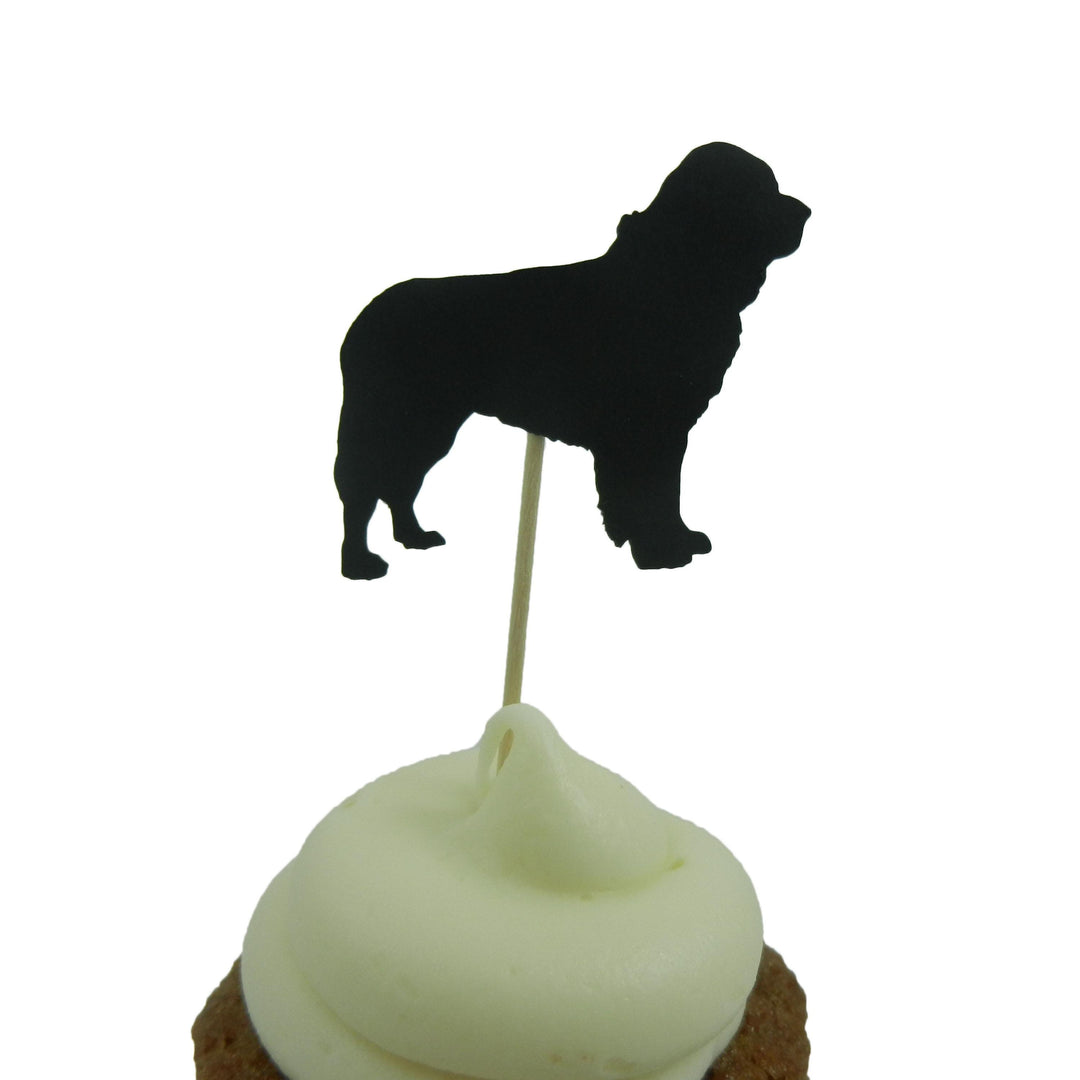 Newfoundland Dog Cupcake Toppers: Black Dog Birthday Party Decor (Set of 12)