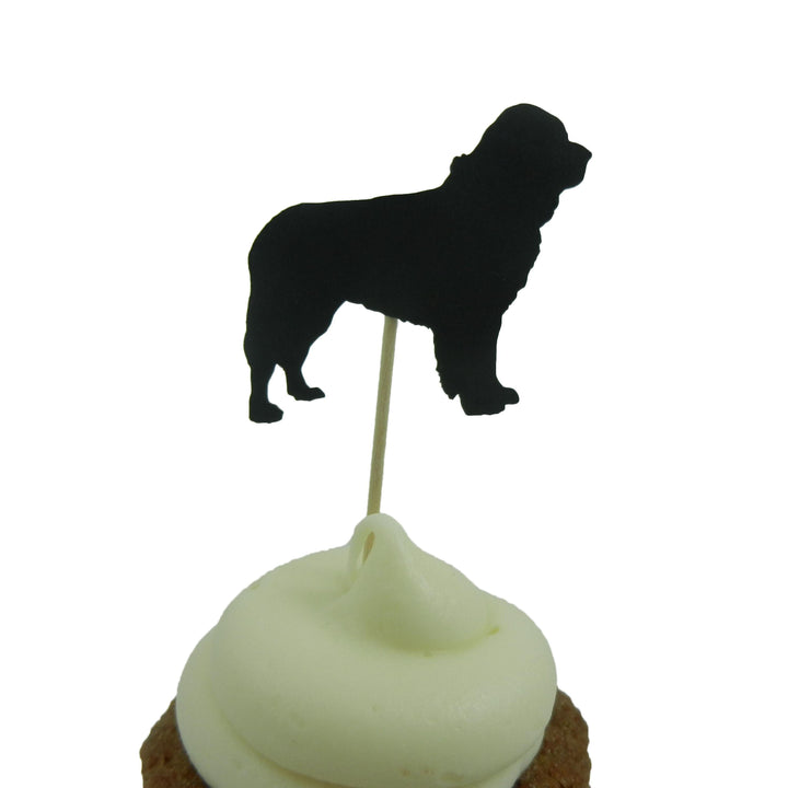 Newfoundland Dog Cupcake Toppers: Black Dog Birthday Party Decor (Set of 12)