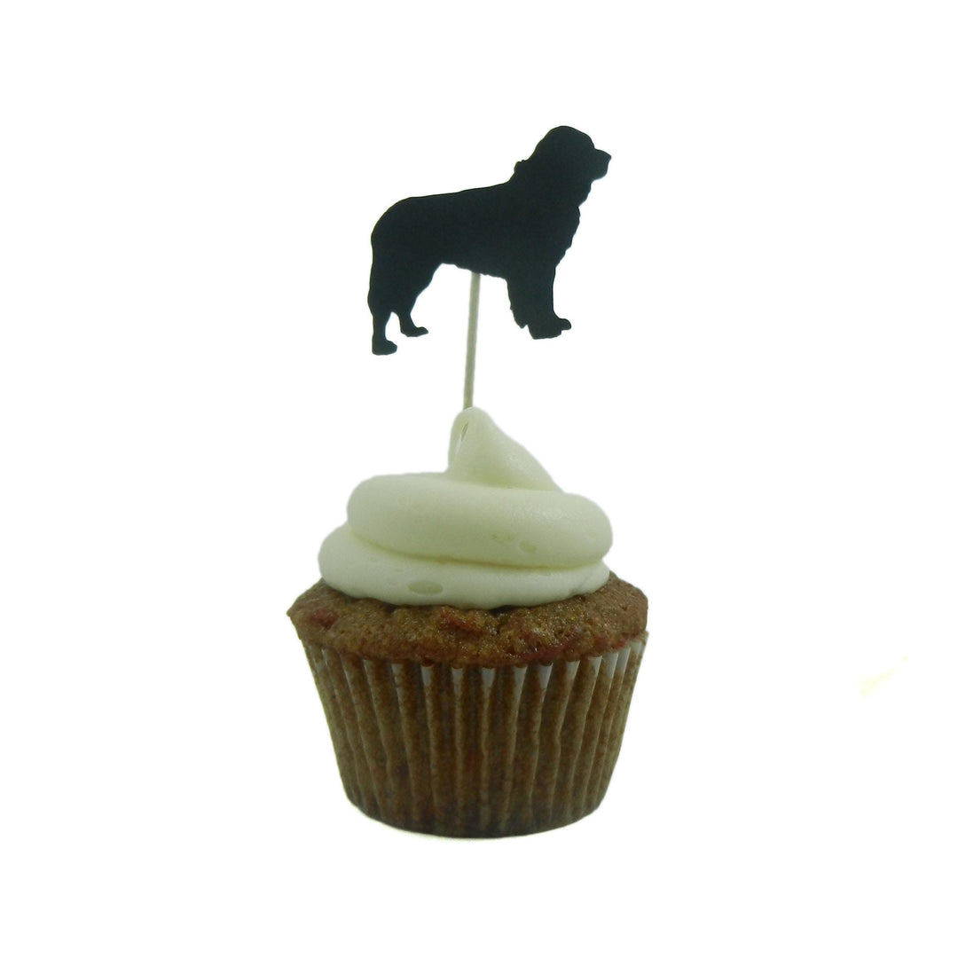 Newfoundland Dog Cupcake Toppers: Black Dog Birthday Party Decor (Set of 12)