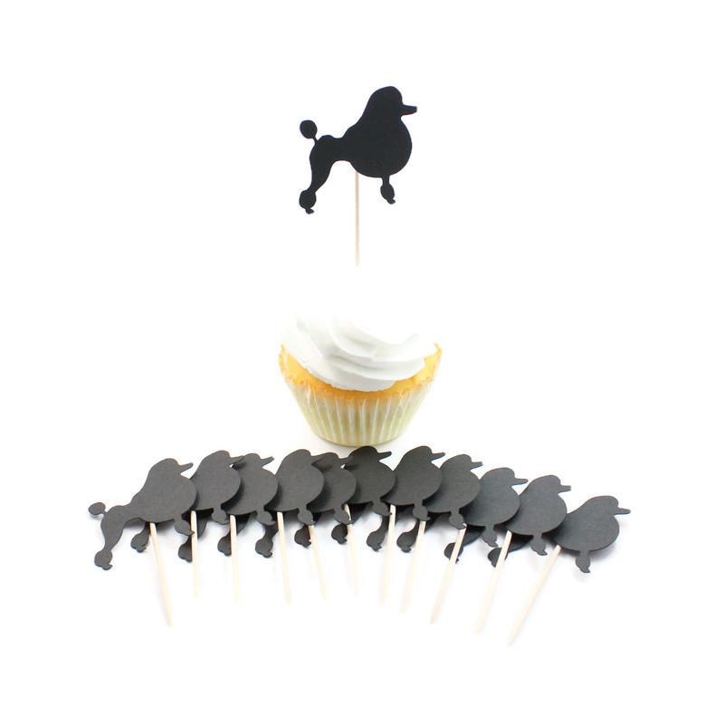 Poodle Cupcake Toppers: Black Dog Birthday Party Decor (Set of 12) Continental Clip