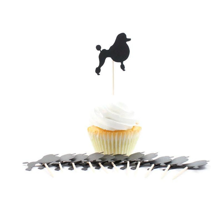 Poodle Cupcake Toppers: Black Dog Birthday Party Decor (Set of 12) Continental Clip