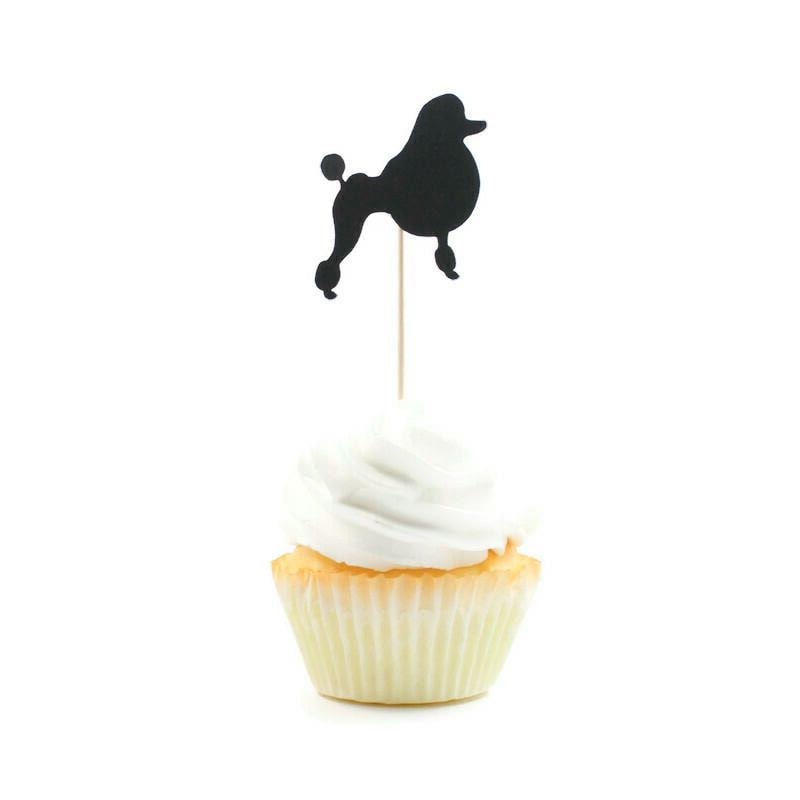 Poodle Cupcake Toppers: Black Dog Birthday Party Decor (Set of 12) Continental Clip