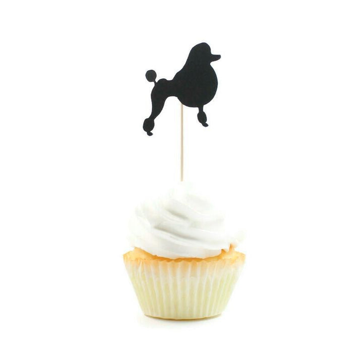 Poodle Cupcake Toppers: Black Dog Birthday Party Decor (Set of 12) Continental Clip