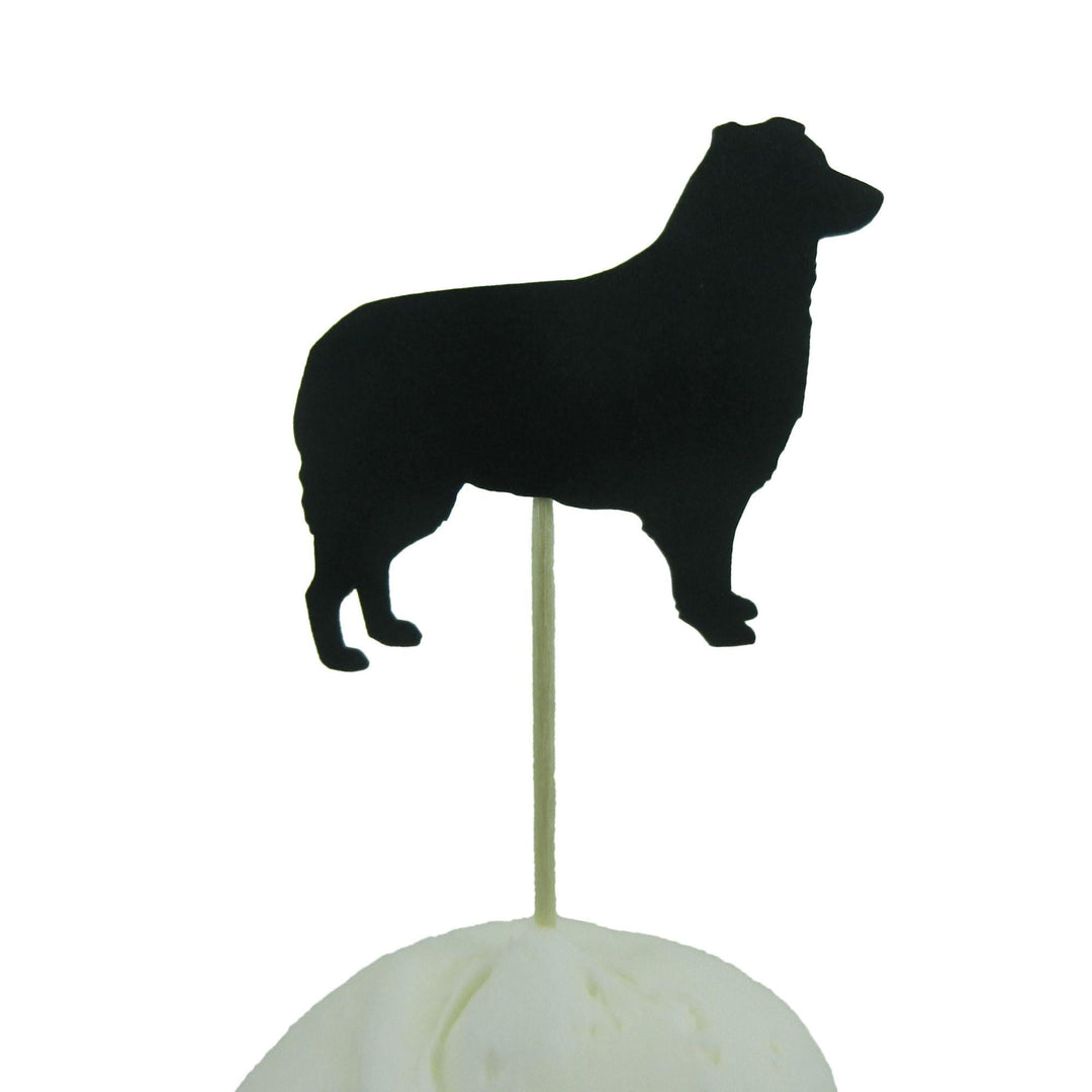 Border Collie Dog Cupcake Toppers: Black Dog Birthday Party Decor (Set of 12)