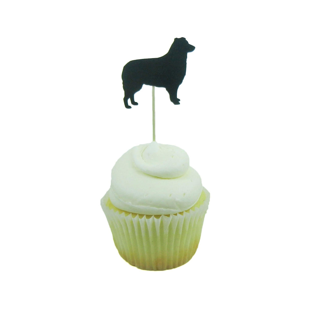 Border Collie Dog Cupcake Toppers: Black Dog Birthday Party Decor (Set of 12)