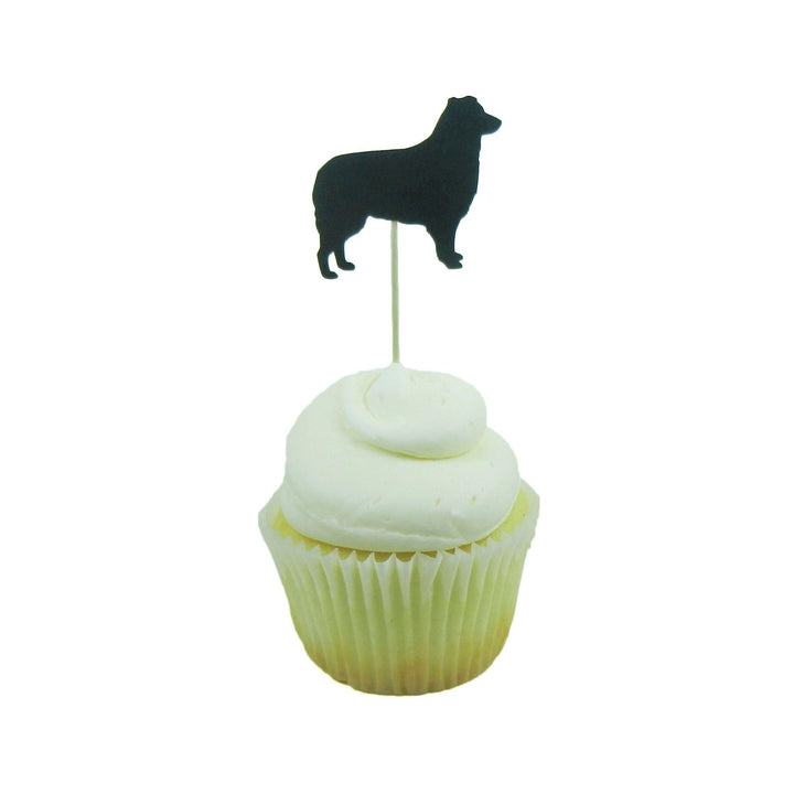 Border Collie Dog Cupcake Toppers: Black Dog Birthday Party Decor (Set of 12)