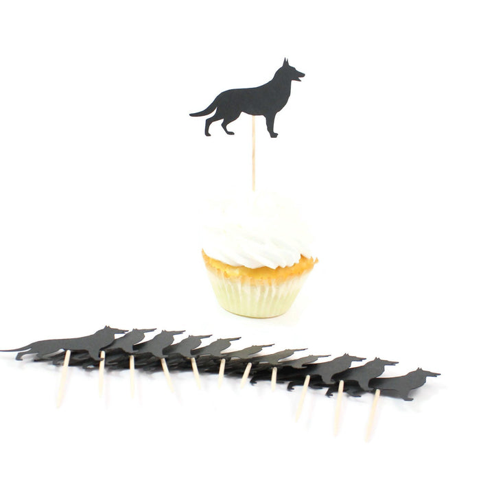 German Shepherd Dog Cupcake Toppers: Black Dog Birthday Party Decor (Set of 12)