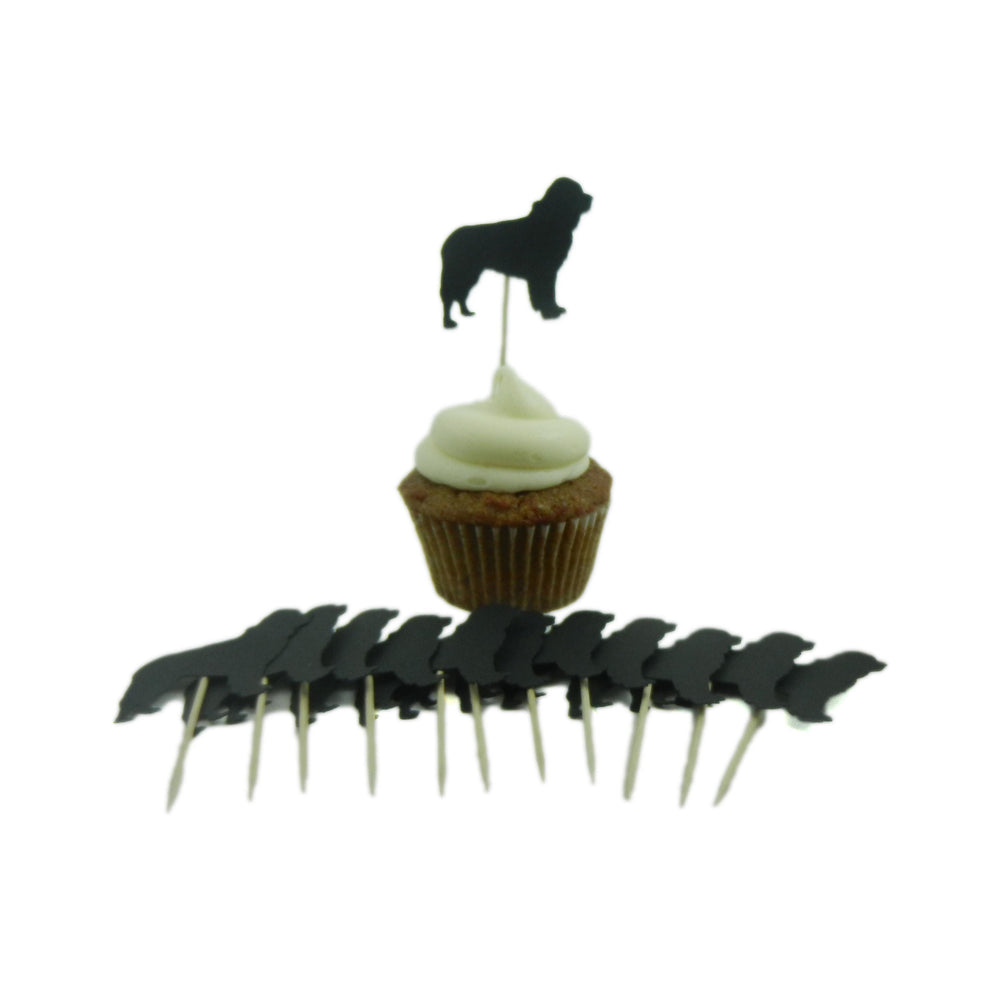 Newfoundland Dog Cupcake Toppers: Black Dog Birthday Party Decor (Set of 12)