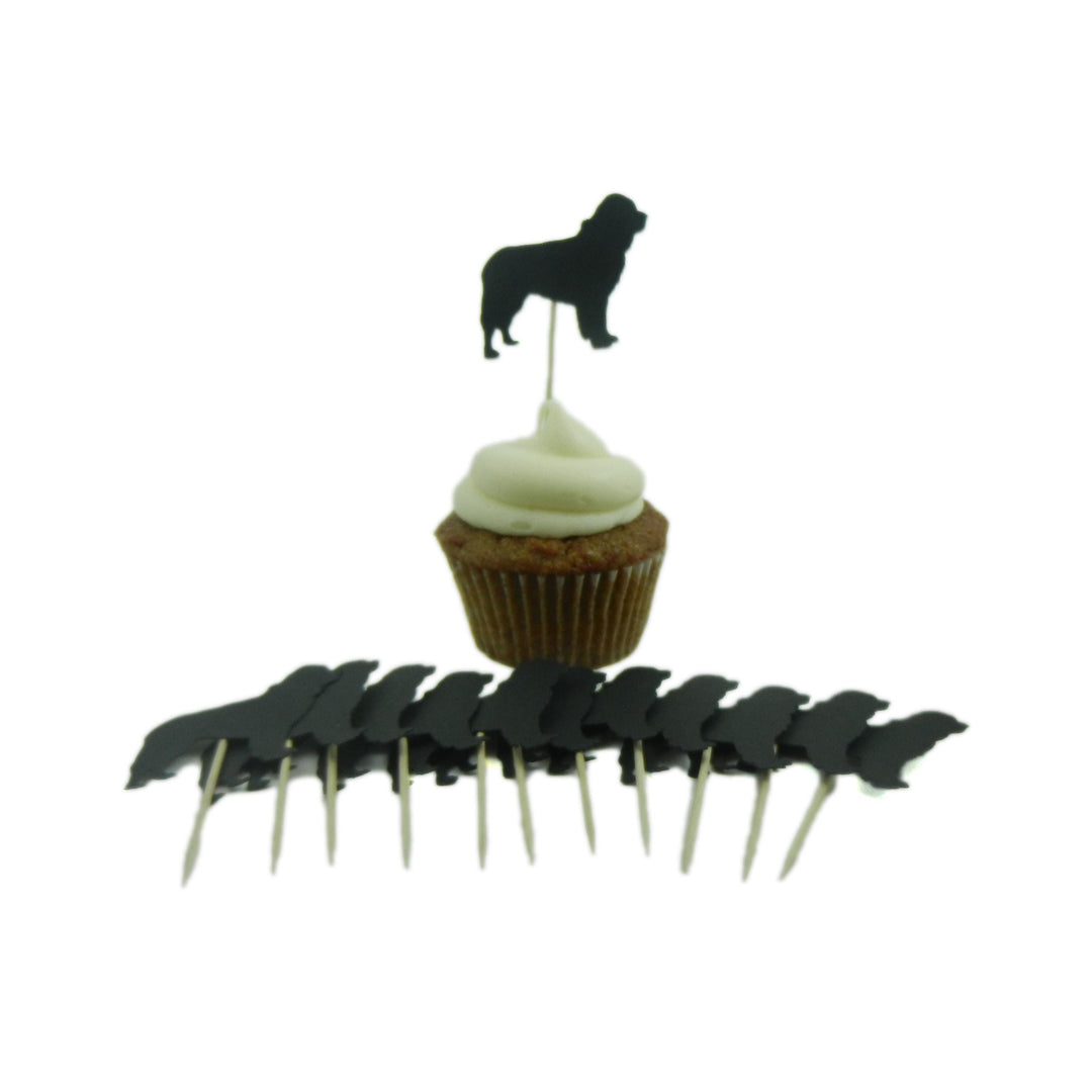 Newfoundland Dog Cupcake Toppers: Black Dog Birthday Party Decor (Set of 12)