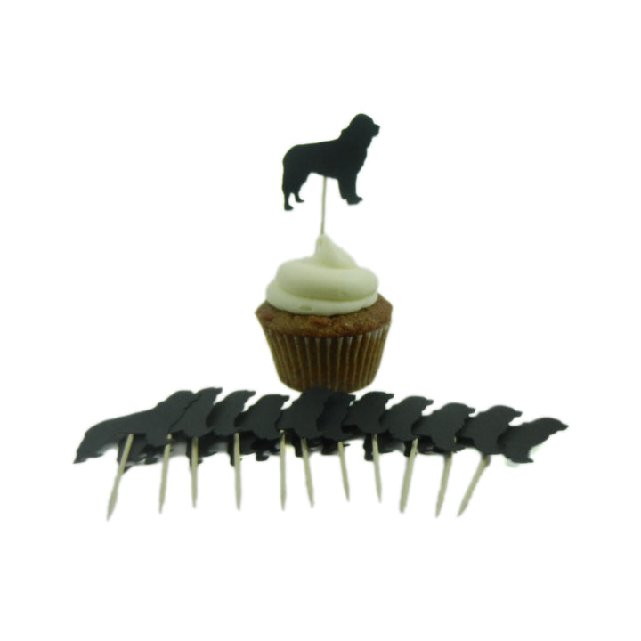 Newfoundland Dog Cupcake Toppers: Black Dog Birthday Party Decor (Set of 12)