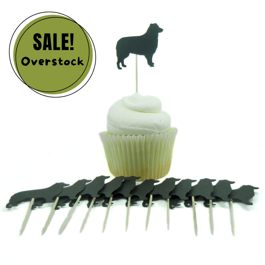 Border Collie Dog Cupcake Toppers: Black Dog Birthday Party Decor (Set of 12)
