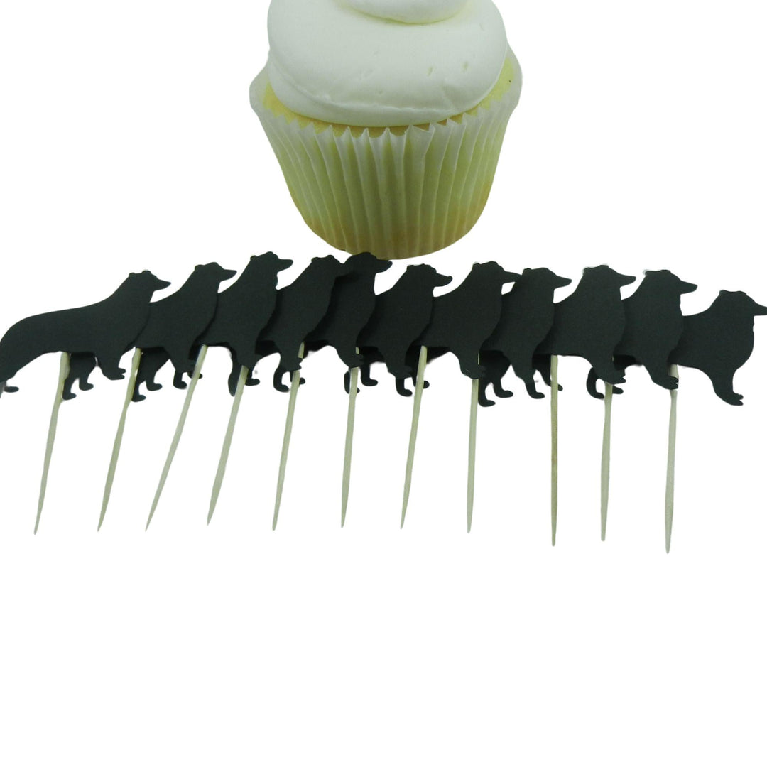 Border Collie Dog Cupcake Toppers: Black Dog Birthday Party Decor (Set of 12)