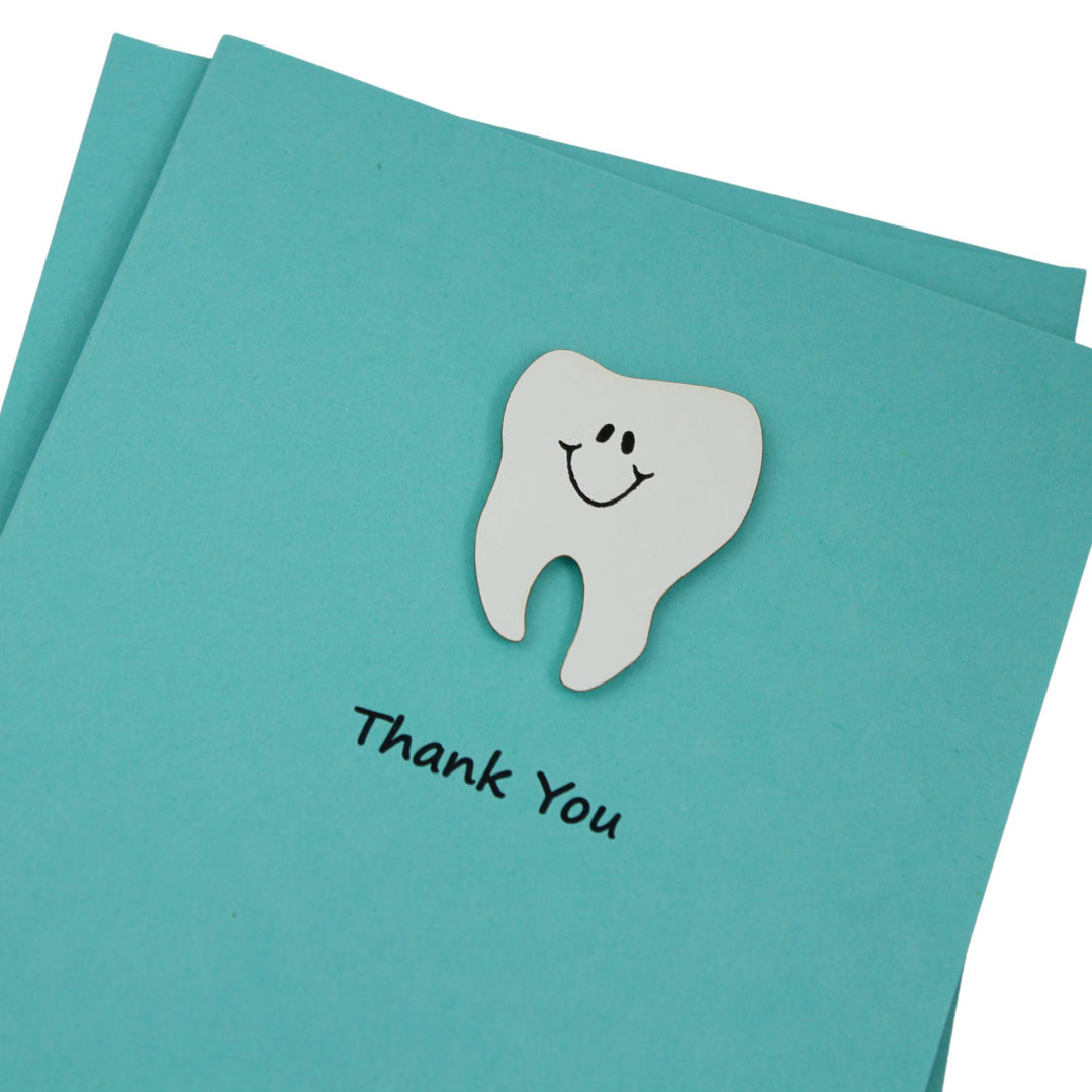 Handmade Tooth Thank You Cards Pack of 10 for Dentist or Hygienist Teal Blu Raspberry