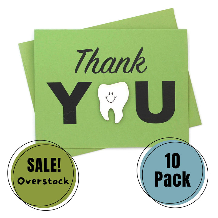 Handmade Tooth Thank You Cards Pack of 10 for Dentist or Hygienist Primary Green