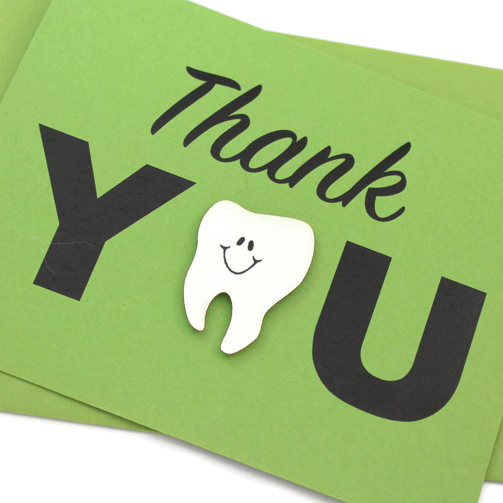 Handmade Tooth Thank You Cards Pack of 10 for Dentist or Hygienist Primary Green