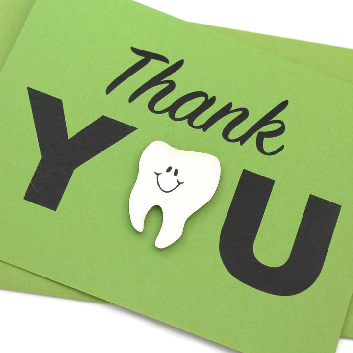 Handmade Tooth Thank You Cards Pack of 10 for Dentist or Hygienist Primary Green