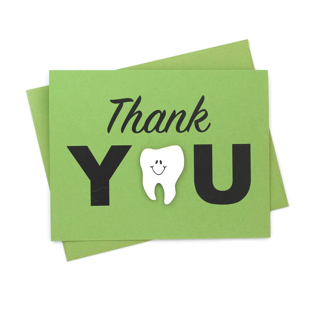 Handmade Tooth Thank You Cards Pack of 10 for Dentist or Hygienist Primary Green