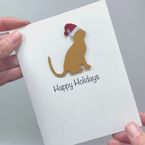 Handmade Orange Cat Christmas Cards: Sparkly Santa Hat Holiday Notecard Set