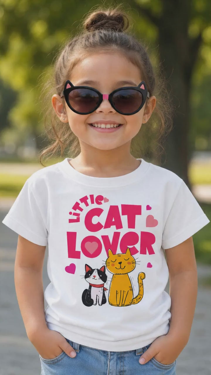 Little Cat Lover Kids T-shirt | Cute Cartoon Cats, Heart Design