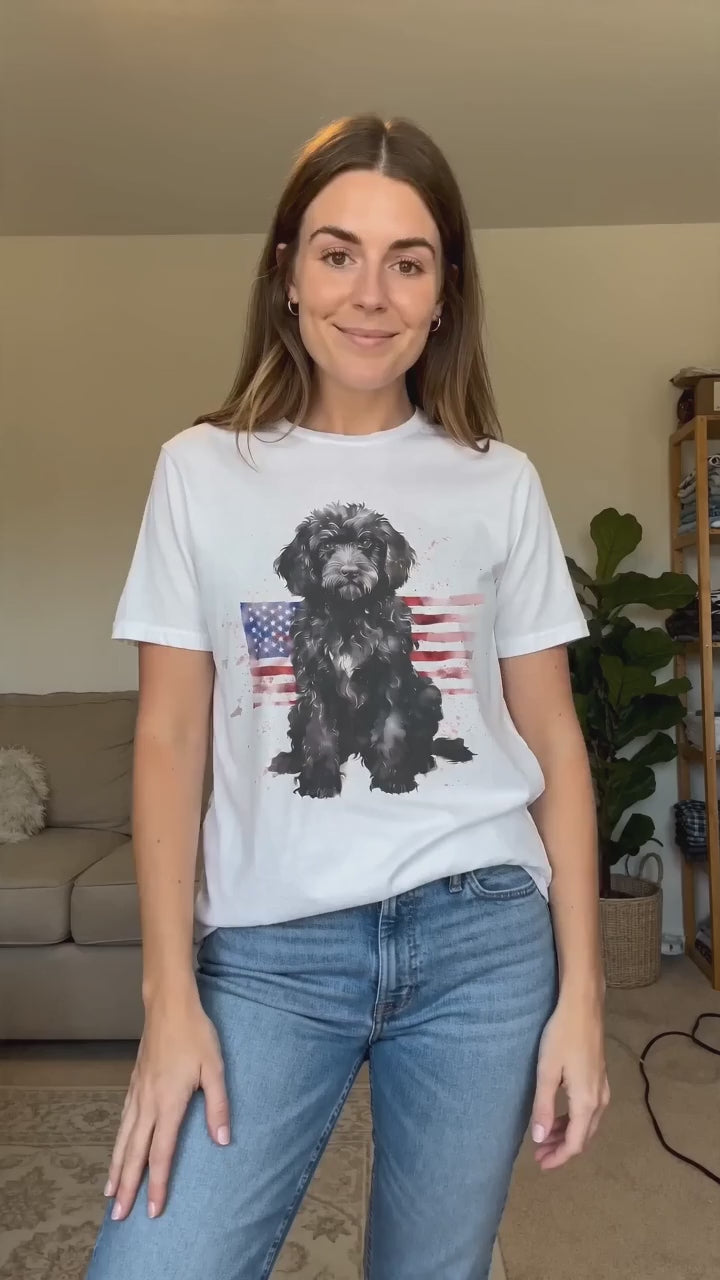 Black Doodle Patriotic Flag T-Shirt | 4th of July Independence Day Tee Labradoodle Bernedoodle