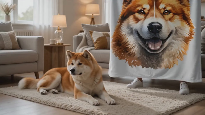 Akita Red Fawn Velveteen Plush Blanket with White Background - 3 Sizes available cozy throw dog lover