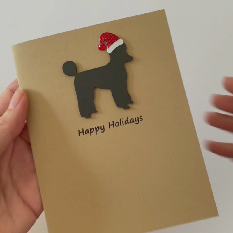 Poodle (Sporting Clip) Christmas Card | Single or Pack of 10 | 25 Dog Colors | Choose Phrases | Standard Miniature Toy