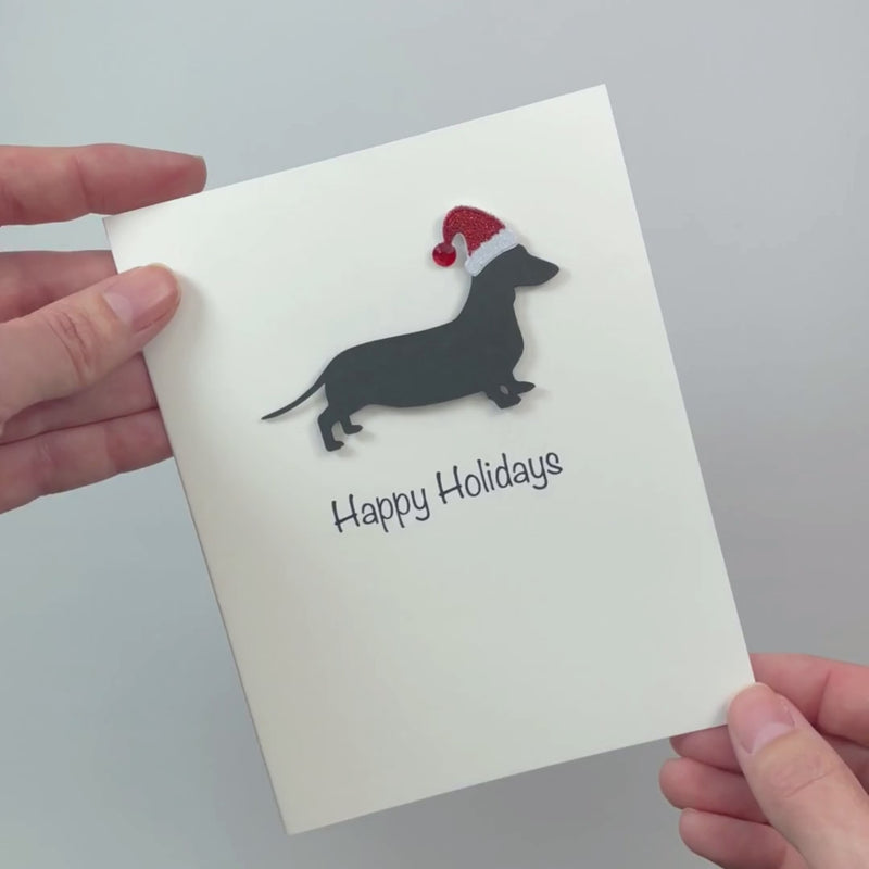 Smooth Dachshund Christmas Card White | Single or Pack of 10 | 25 Dog Colors | Choose Phrases | Pet Holiday Cards | Santa Hat