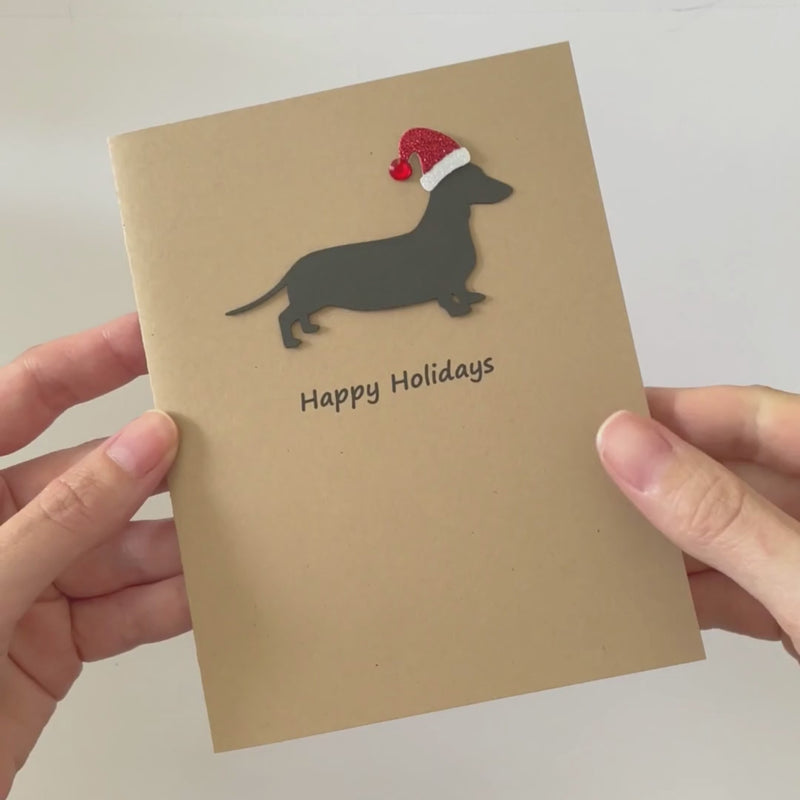 Smooth Dachshund Christmas Card | Single or Pack of 10 | 25 Dog Colors | Choose Phrases | Weiner Santa Hat