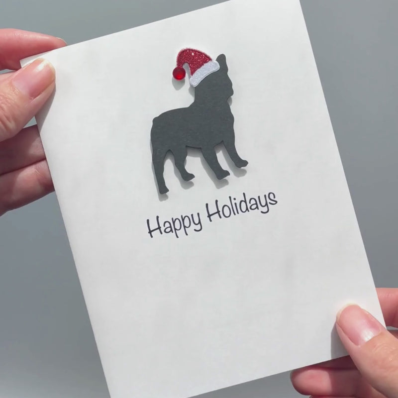 French Bulldog Christmas Card White | Single or Pack of 10 | 25 Dog Colors | Choose Phrases | Pet Holiday Cards | Santa Hat