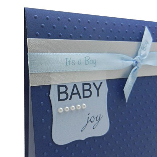 Baby Boy Handmade Congratulations Greeting Card - Baby Joy Blue with polka dots - Embellish by Jackie