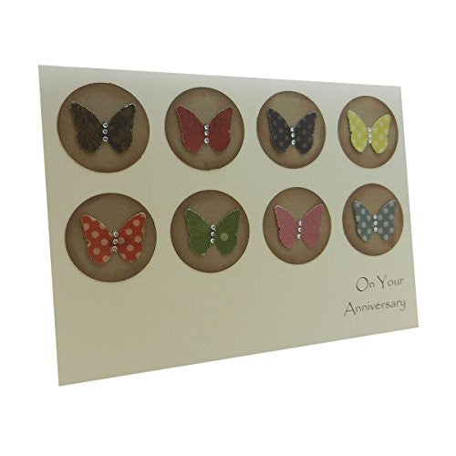 Handmade Wedding Anniversary Greeting Card with kraft Circles and Colorful Butterflies Gem - Embellish by Jackie