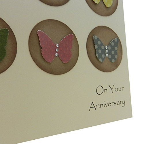 Handmade Wedding Anniversary Greeting Card with kraft Circles and Colorful Butterflies Gem - Embellish by Jackie