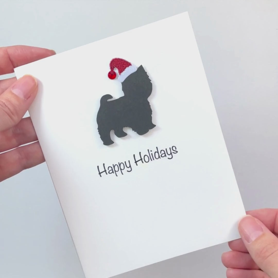Yorkshire Terrier (short haired) Maltese (short haired) Yorkiepoo Christmas Card White | Single or Pack of 10 | 25 Dog Colors | Choose Phrases | Pet Holiday Cards | Santa Hat