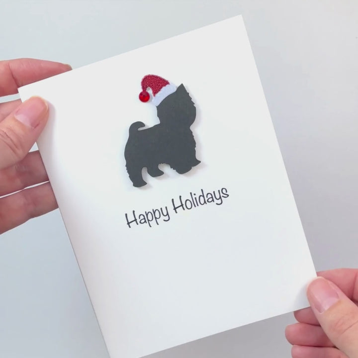 Yorkshire Terrier (short haired) Maltese (short haired) Yorkiepoo Christmas Card White | Single or Pack of 10 | 25 Dog Colors | Choose Phrases | Pet Holiday Cards | Santa Hat
