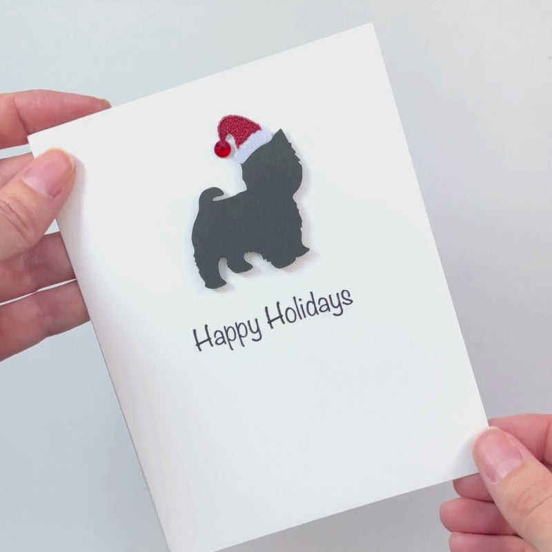Yorkshire Terrier (short haired) Maltese (short haired) Yorkiepoo Christmas Card White | Single or Pack of 10 | 25 Dog Colors | Choose Phrases | Pet Holiday Cards | Santa Hat