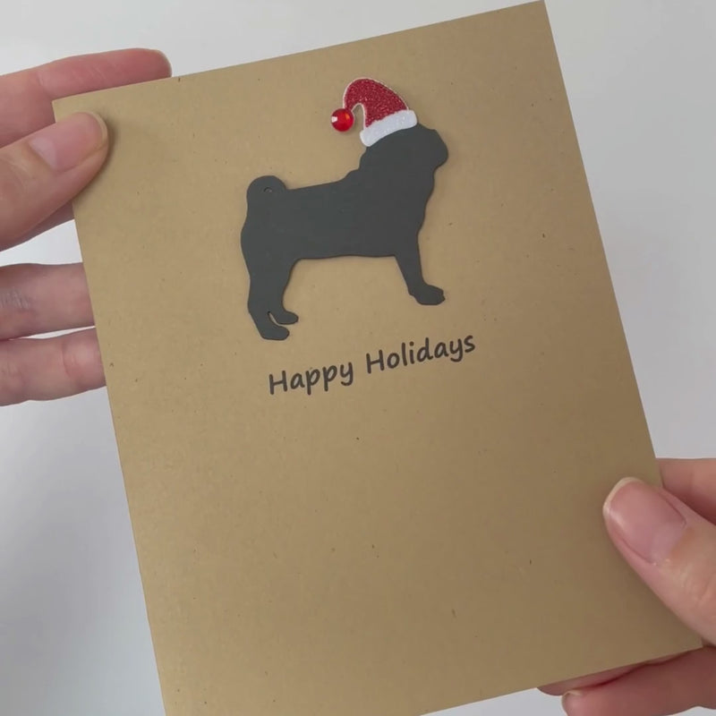 Pug Christmas Card | Single or Pack of 10 | 25 Dog Colors | Choose Phrases | Santa Hat