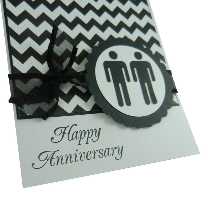 Gay Anniversary Card | Handmade Chevron Happy Anniversary Greeting Card 2 males - Embellish by Jackie
