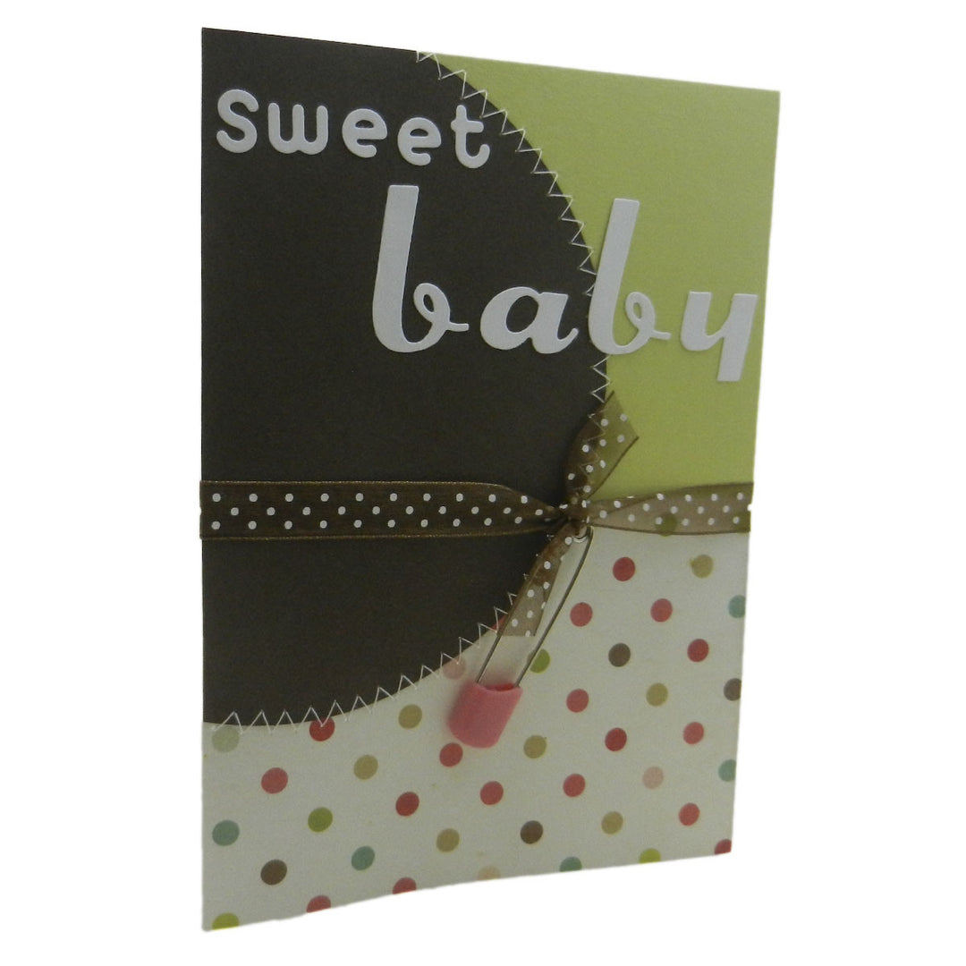 Handmade Baby Congratulations Greeting Card Sweet Baby Polka dot with pink diaper pin for baby girl - Embellish by Jackie