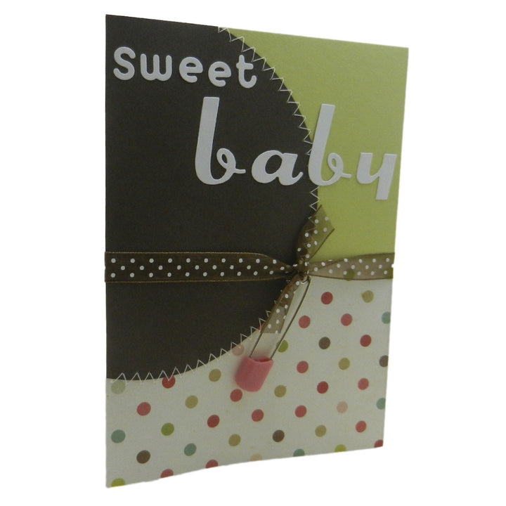 Handmade Baby Congratulations Greeting Card Sweet Baby Polka dot with pink diaper pin for baby girl - Embellish by Jackie