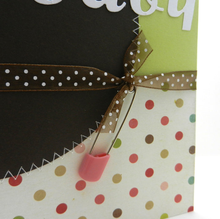 Handmade Baby Congratulations Greeting Card Sweet Baby Polka dot with pink diaper pin for baby girl - Embellish by Jackie