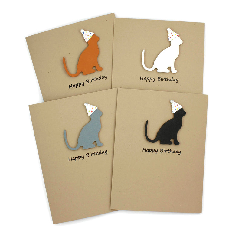 Cat Birthday Cards Single Card or 10 Pack | Handmade 25 Cat Colors Available | Cat with Party Hat Notecards | Choose Inside Phrase - Embellish by Jackie