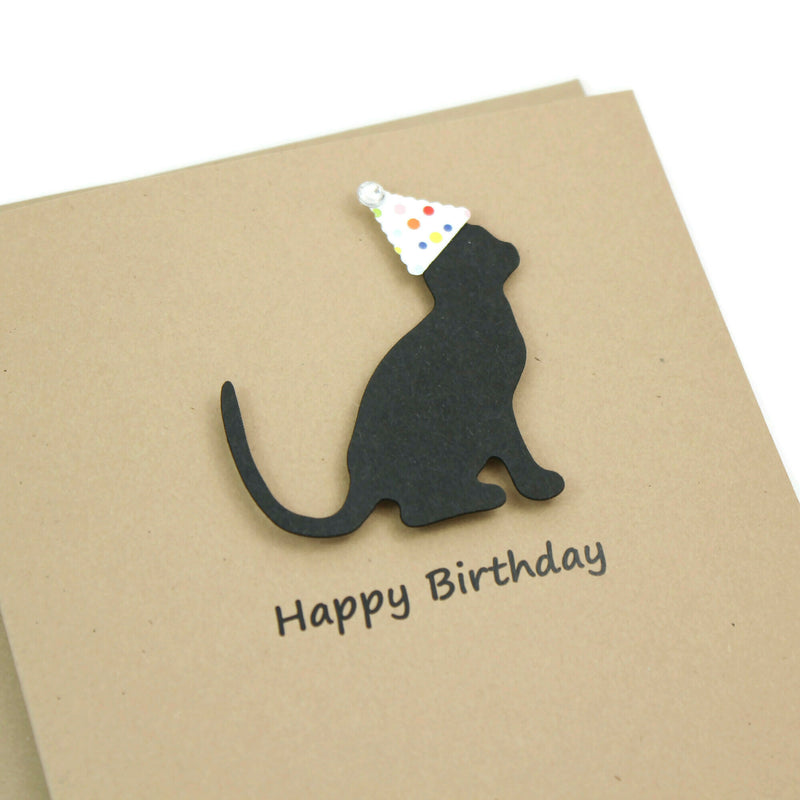 Cat Birthday Cards Single Card or 10 Pack | Handmade 25 Cat Colors Available | Cat with Party Hat Notecards | Choose Inside Phrase - Embellish by Jackie
