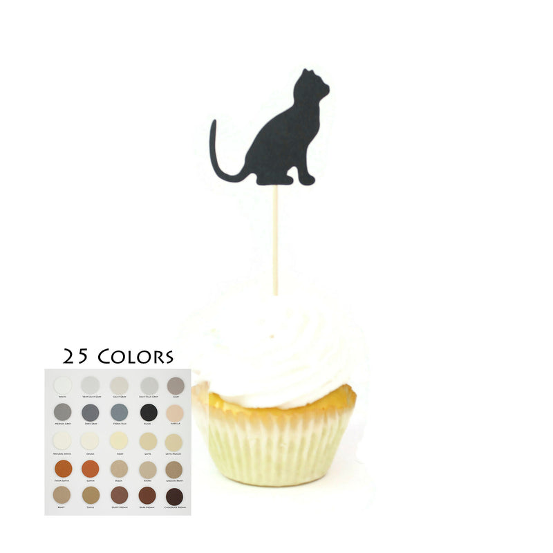 Cat Cupcake Toppers 12 Pack | 25 Cat Colors available | Handmade Cat Birthday Party Decor - Embellish by Jackie