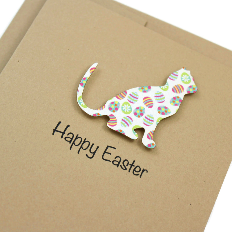 Cat Easter Notecard | Single Card or 10 Pack | Colored Easter egg Pattern | Cat Greeting Cards | Handmade